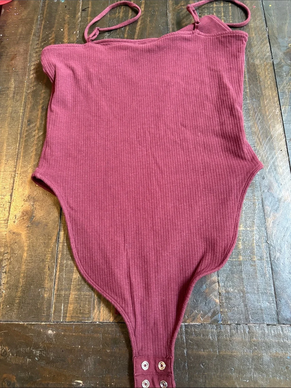 Old Navy Ribbed Spaghetti-Strap Bodysuit in Wine
